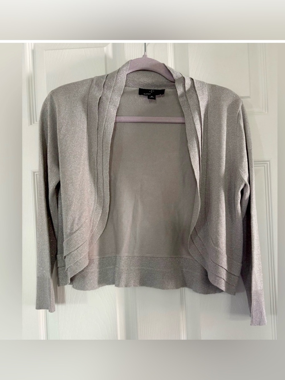 RONNI SWEATER SHRUG WOMENS MEDIUM SILVER SPARKLY THIN COVER UP FORMAL WEAR